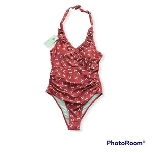 Nwt Beachsissi one piece halter red cherry medium swimsuit